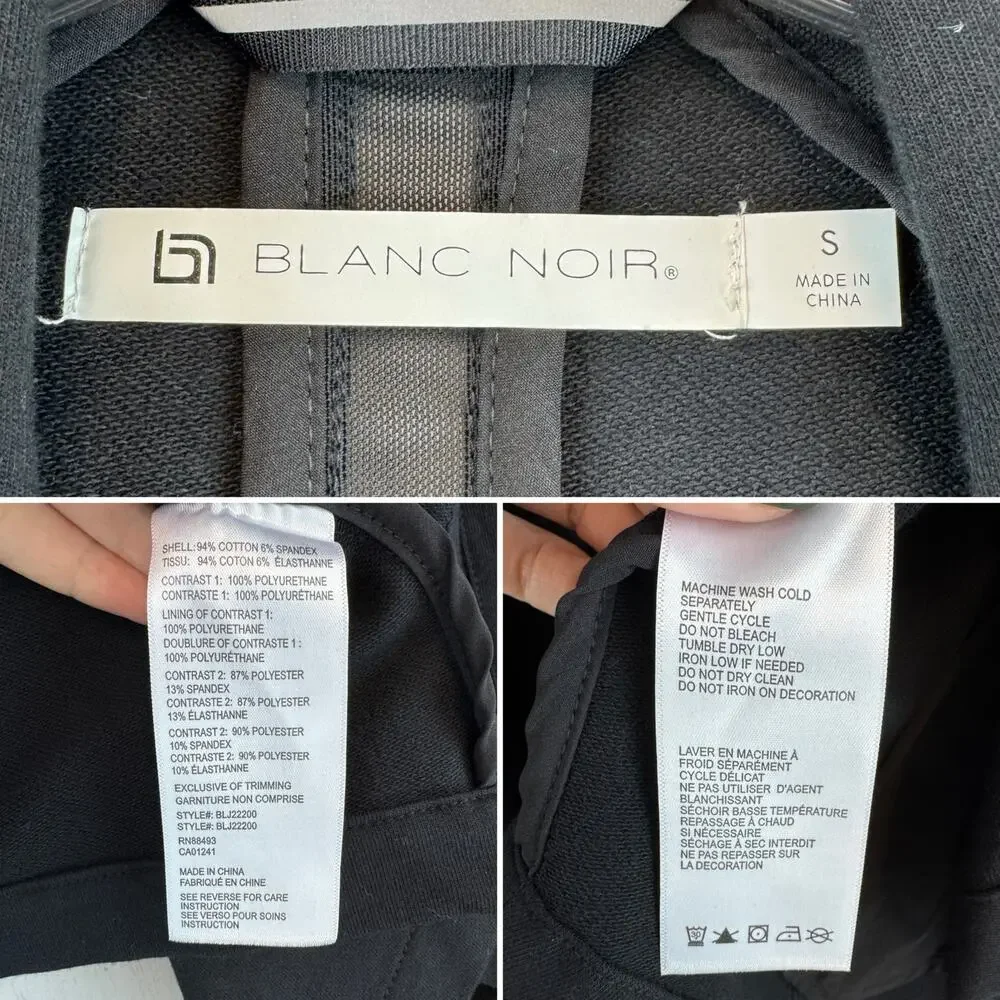 Blanc Noir Black Faux Leather Stretch Cotton Moto Jacket Mesh Accent Size Small